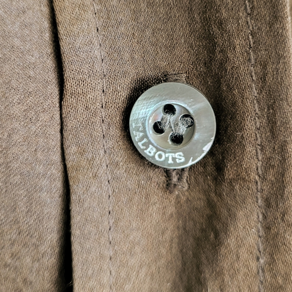 Talbots 100% Silk Button Front Blouse Brown Utility Style - Picture 9 of 9
